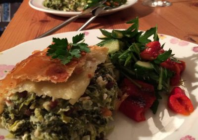 Wild garlic and nettle spanakopita (greek style pie) with crisp salad.